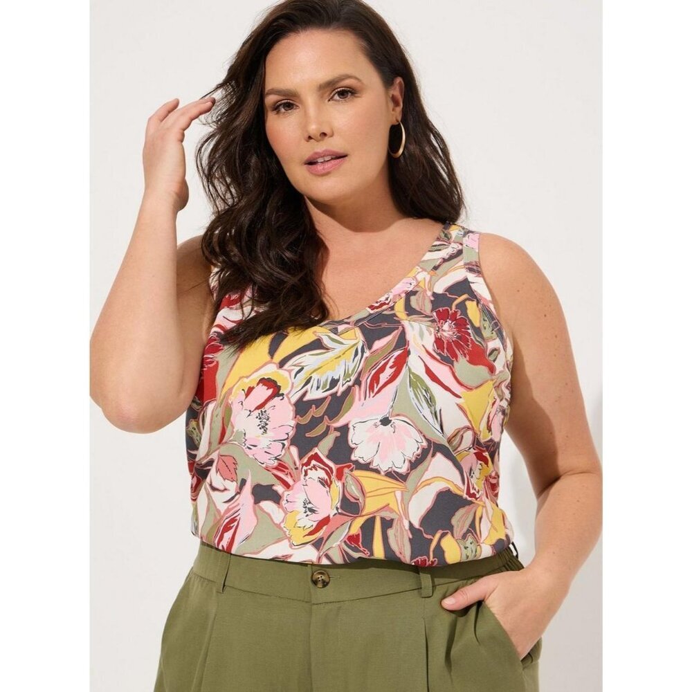 Torrid Vibrant Floral Sleeveless Blouse - Pink, Yellow, Green